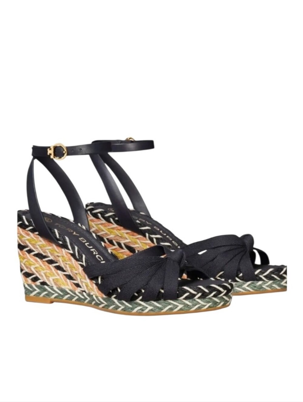 Tory Burch Navy Multicolor Espadrille Wedge Sandals 10